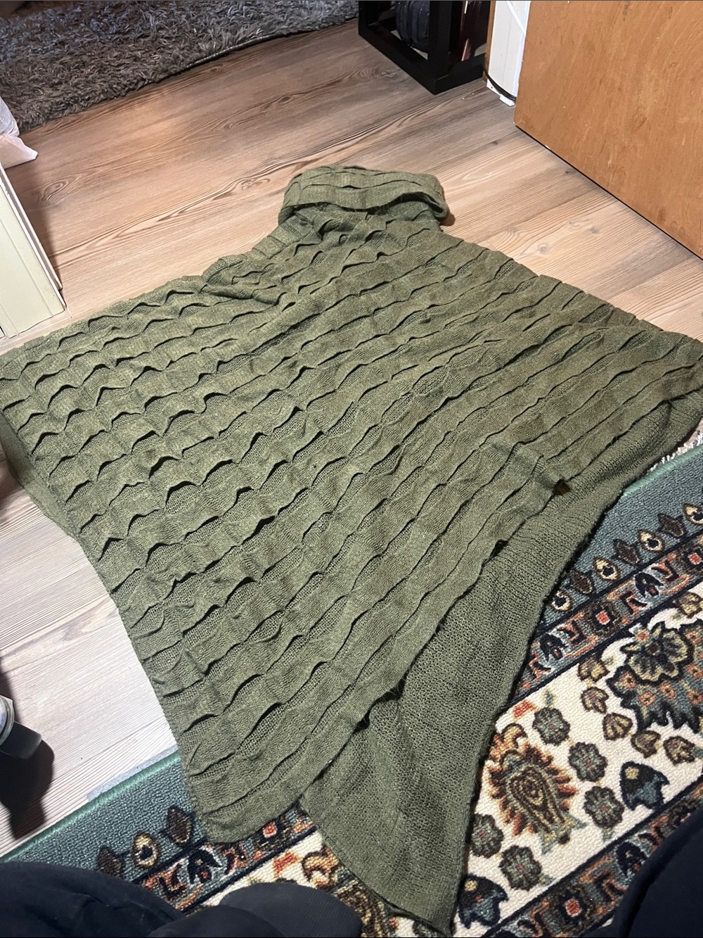 Olive Green Ribbed Knit Poncho